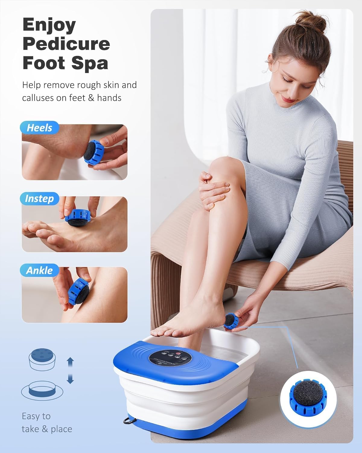 Collapsible Heated Foot Spa with Bubble and Red Light Temperature Control Foot Bath Massager and Soaking Tub Featuring 8 Shiatsu Massage Rollers Pumice Stone and Built-in Timer Ideal Gift for Wife,Mom