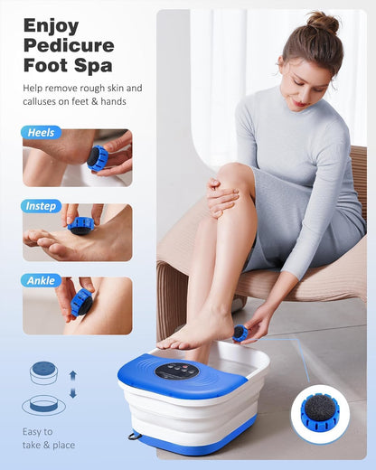Collapsible Heated Foot Spa with Bubble and Red Light Temperature Control Foot Bath Massager and Soaking Tub Featuring 8 Shiatsu Massage Rollers Pumice Stone and Built-in Timer Ideal Gift for Wife,Mom