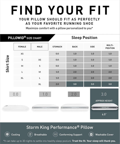 Bedgear Storm Performance Pillow, 1.0 Cooling Pillow for Side Sleepers, Medium Firm Support, Ver-Tex Cooling Cover, Air-X Mesh, Washable
