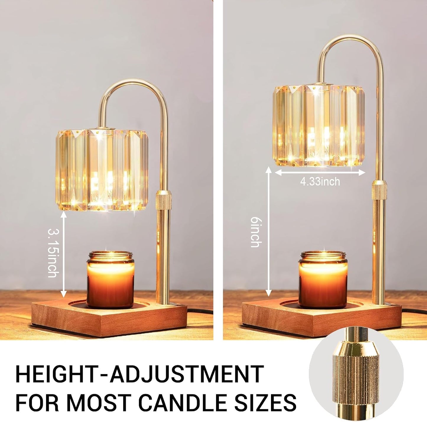 Yuichoy Candle Warmer Lamp with Timer, Dimmable Electric Candle Wamer Adjustable Height, Gifts for Women Mom, Glass Modern Candles Melter Lamp, Black