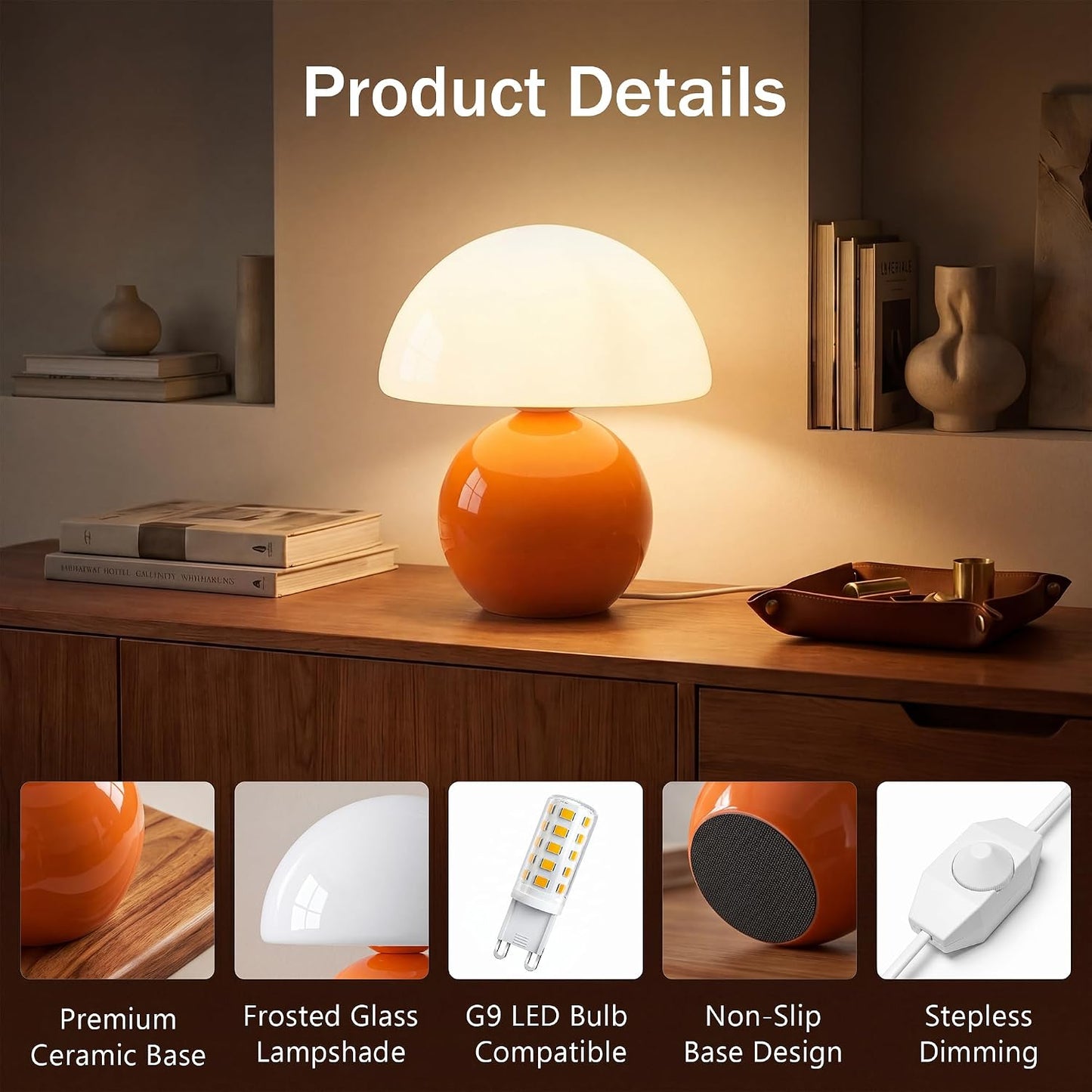 Dawnwake Mushroom Lamp Table Lamp for Bedroom,Desk Bedside Small Lamps for Living Room Night Stands,Mushroom Decor Cute Mini Modern Mid Century Lamps,Unique Aesthetic Home Living Room Decor(White)