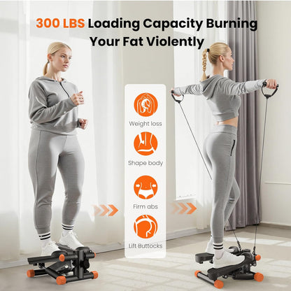 Sweetcrispy Mini Stair Stepper with Resistance Bands, Hydraulic Home Stepper Machine, 300 LBS Weight Capacity, Compact Cardio Equipment with LCD Monitor, No Assembly Required