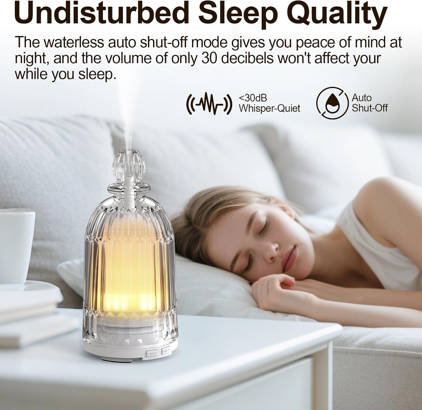 Glass Essential Oil Diffuser, Ultrasonic Aroma Diffuser Glass Cover & Plastic Reservoir with 7 LED Color Changing Light, Auto Shut-Off for Home Office Spa, 120ml(Black Base)