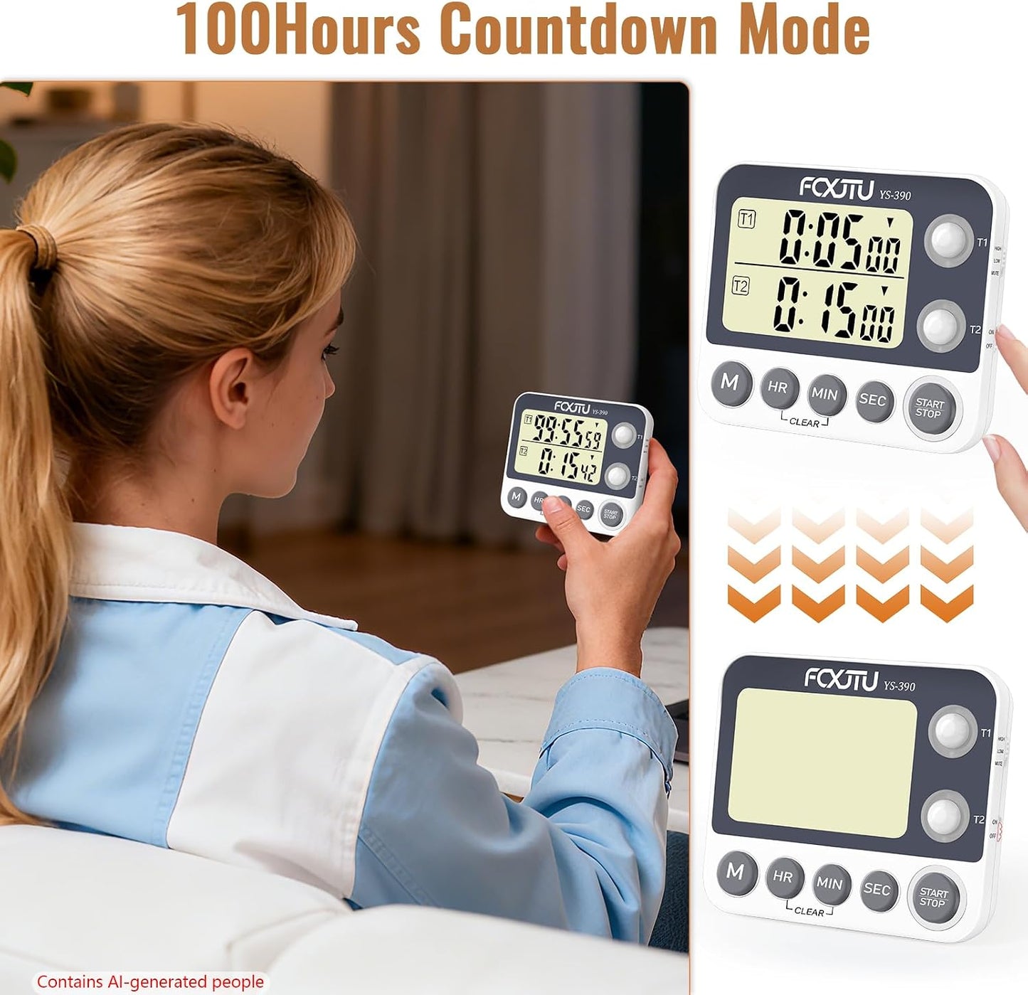 Digital Dual Kitchen Timer, 3-Channel Magnetic Countdown Timer for Cooking