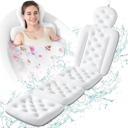 Luxury Bath Cushion, Full Body Bathtub Pillow with 160 Suction Cups, Bath Mat for Head and Neck Support, with Laundry Bag (Blue, 51" x 16")