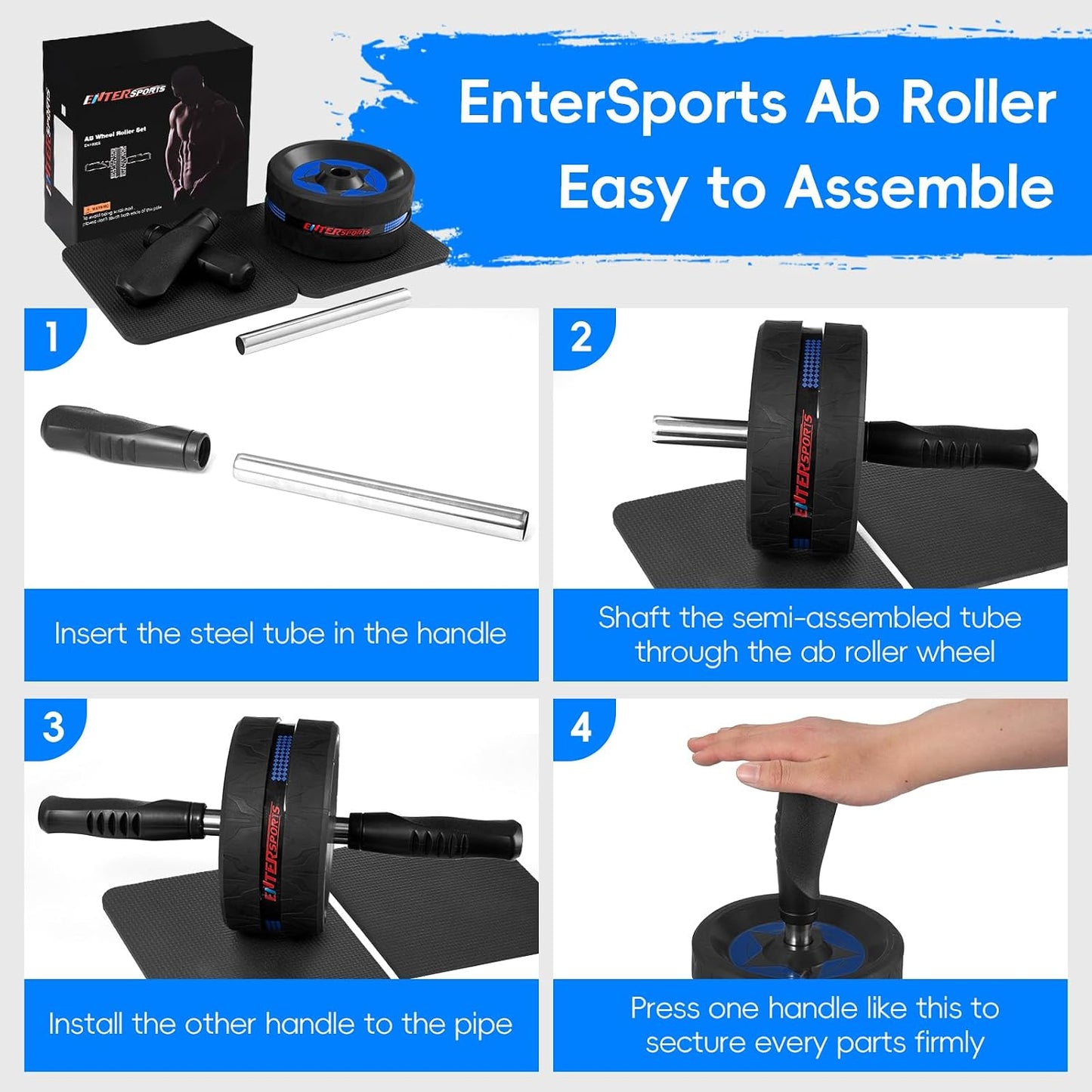 Ab Roller Wheel for Abs Workout - Abdominal Exercise Equipment with 2 Knee Pads for Home Gym, Core Strength Training, Fitness Equipment for Men & Women