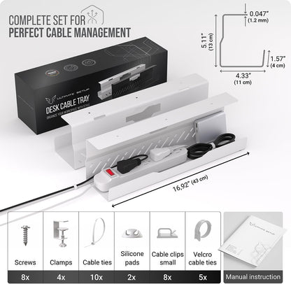 Under Desk Cable Management Tray no Drill – Wire Management - Cord Organizer – Huge Load Capacity – Under Desk Cable Tray no Drill (Black)