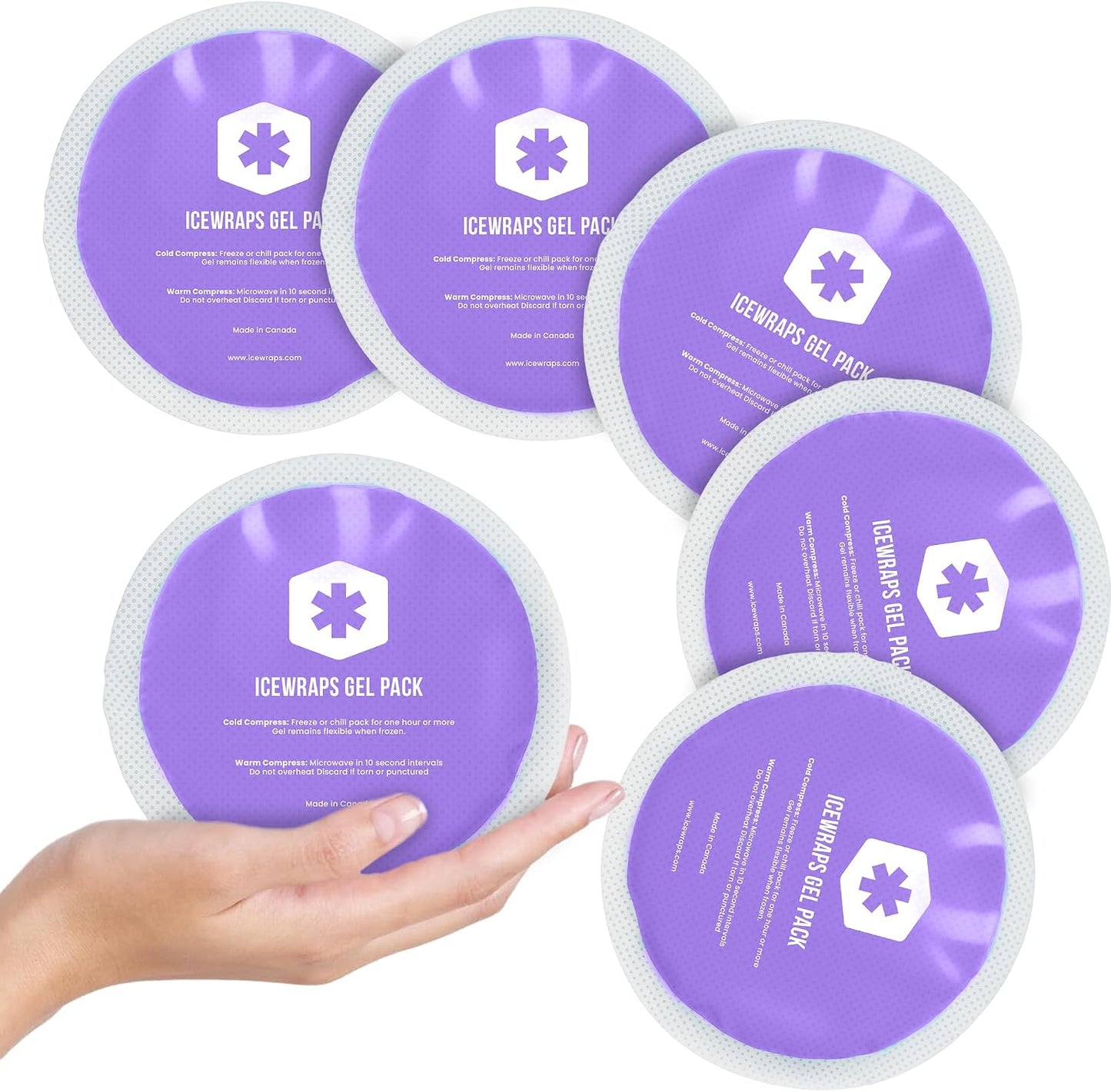 ICEWRAPS Reusable Round Ice Packs for Injuries, Hot & Cold Gel Therapy Packs, Soft & Flexible Compress for Pain Relief and Recovery, Pack of 5, Blue, FSA-HSA Eligible