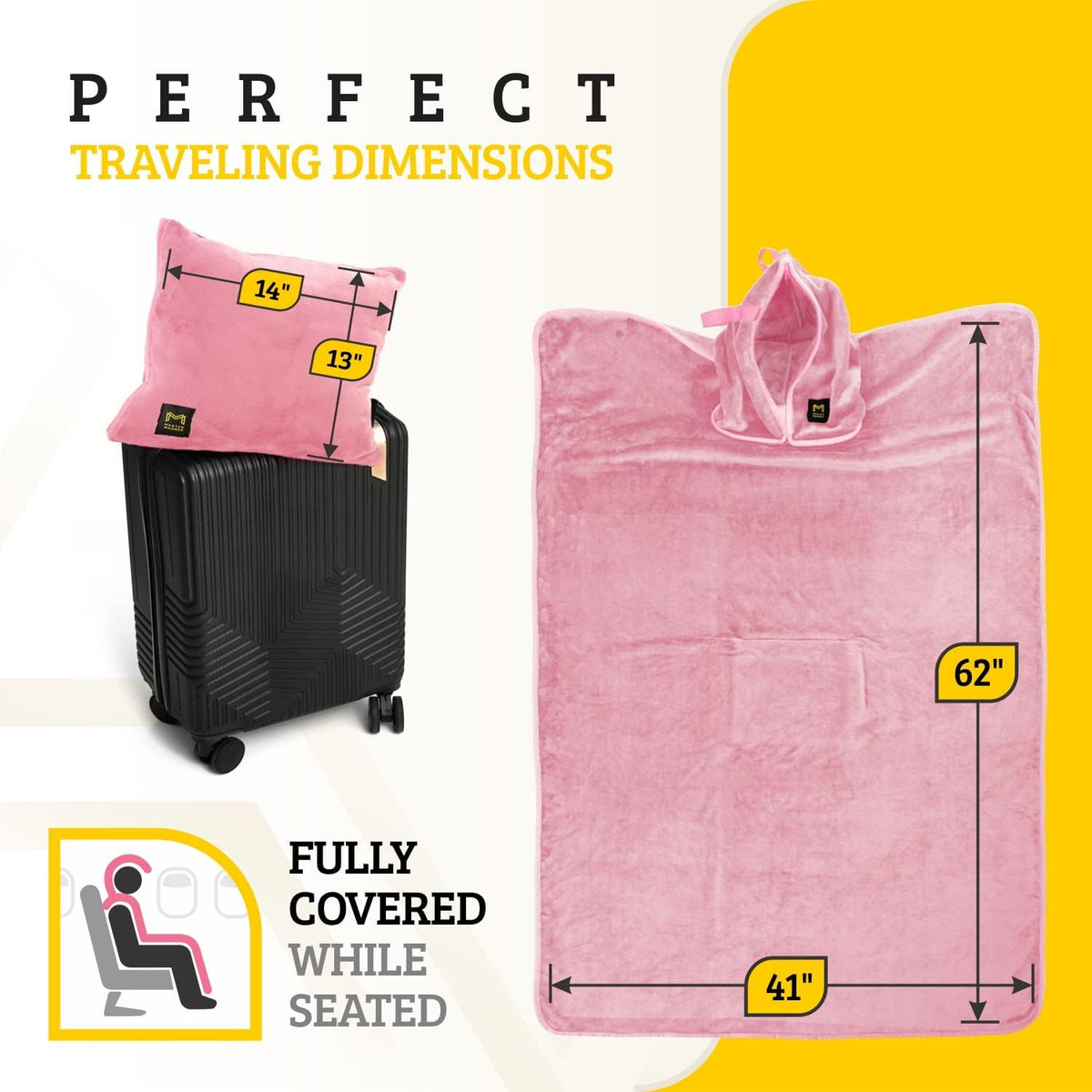 Travel Blanket Airplane Compact with Hoodie – 2in1 Airplane Travel Accessories from Plane Blanket to Travel Pillow with Luggage Strap, Soft Handle & Secure Pocket