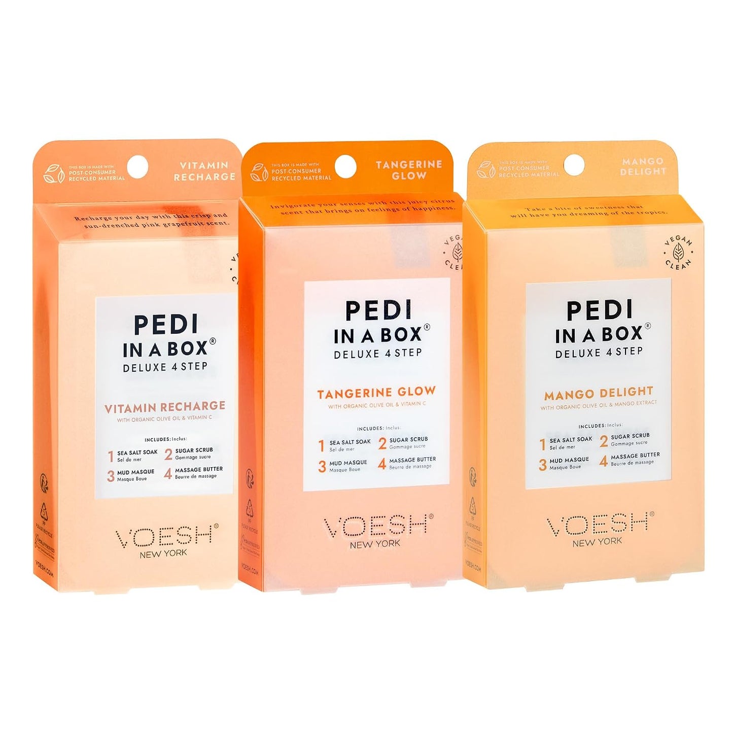 VOESH Pedi in a Box 4 Step Fresh Trio - 3 Pack of Ocean Refresh, Eucalyptus Energy Boost, & Cucumber Fresh Pedicure Set, DIY Pedi, Foot Spa