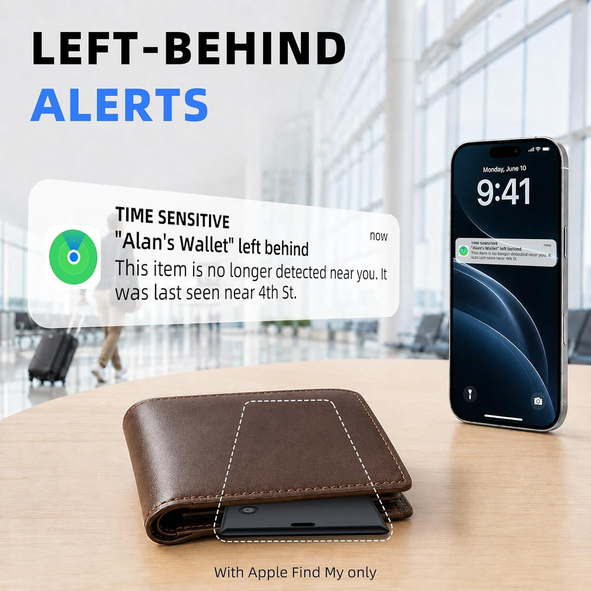 Wallet Tracker Card, Works with Apple Find My or Google Find Hub