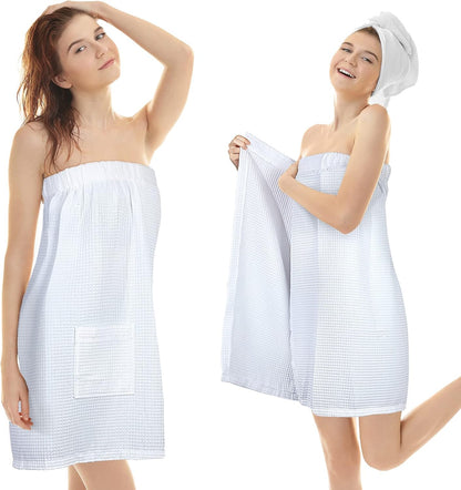 Hercicy 2 Pcs Waffle Spa Robe for Women, Esthetician Supplies Professional Towel Wrap Facial Robes for Shower Beach Dorm(One Size,Black)