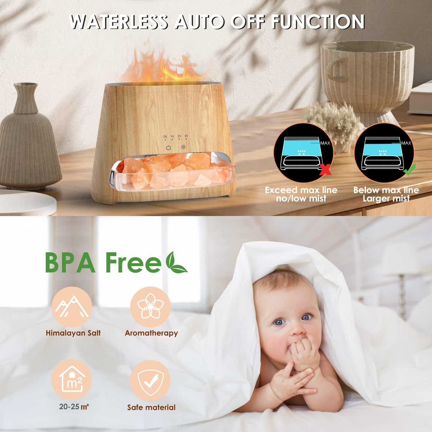 SALKING 2-in-1 Ultrasonic Essential Oil Diffuser & Himalayan Salt Lamp, Aromatherapy Diffuser Cool Mist Humidifier with 3 Brightness, Salt Therapy Lamp, 100% Pure Himalayan Salt Rock, 150ml (Marble)