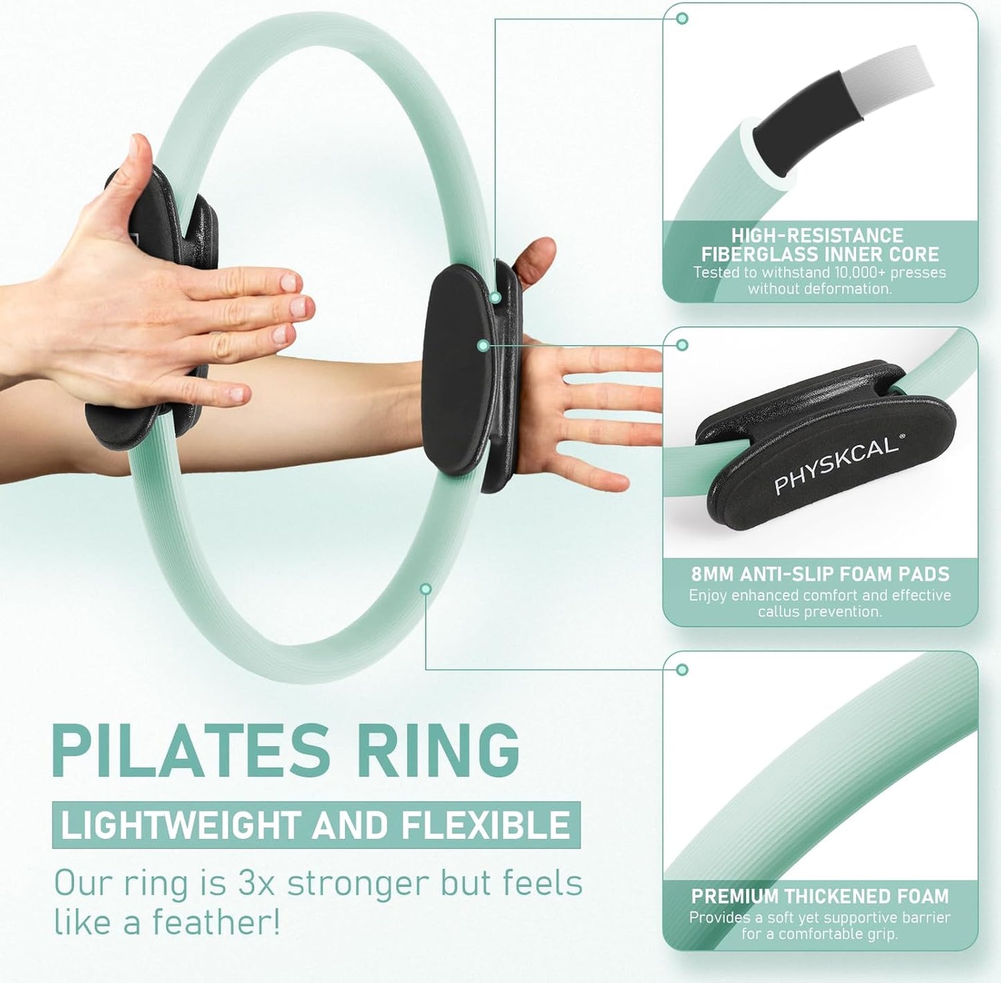 PhysKcal Pilates Kit, 15-Inch Pilates Ring with 1x Pilates Ball & 5X Bands | Aesthetic Home Pilates Equipment Set, Essential Kit for Beginners in Minimalist Style. Comes in Premium Packaging