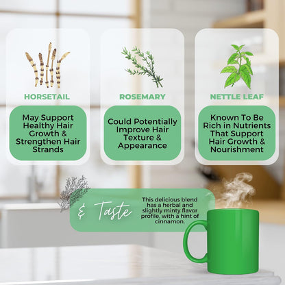 Healthy Hair Growth Loose Leaves Tea w/ Horsetail, Nettle Leaf, Rosemary For Strong Resilient Hair & Scalp | Organic Herbal Tea | 2 oz (57 gram) | Decaf, Vegan, Healthy, No Caffeine, Herbs, ZERO