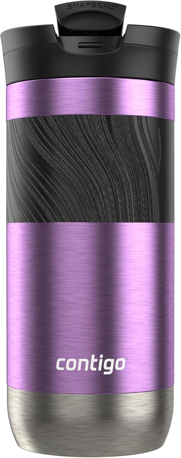 Contigo SNAPSEAL Insulated Stainless Steel Travel Mug with Grip 20oz. Blue Corn Transparent Satin & Midnight Berry