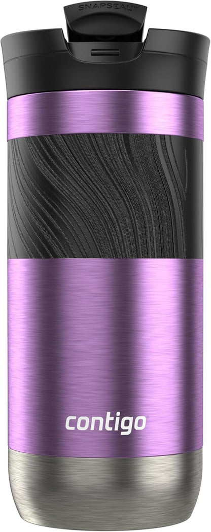 Contigo SNAPSEAL Insulated Stainless Steel Travel Mug with Grip 20oz. Blue Corn Transparent Satin & Midnight Berry