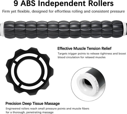 Muscle Roller Massage Roller Stick- Deep Tissue Fascia Blaster for Myofascial Pain Relief, Lymphatic Drainage & Body Sculpting, Handheld Physical Therapy & Recovery Tool (Pink black-18 inch)