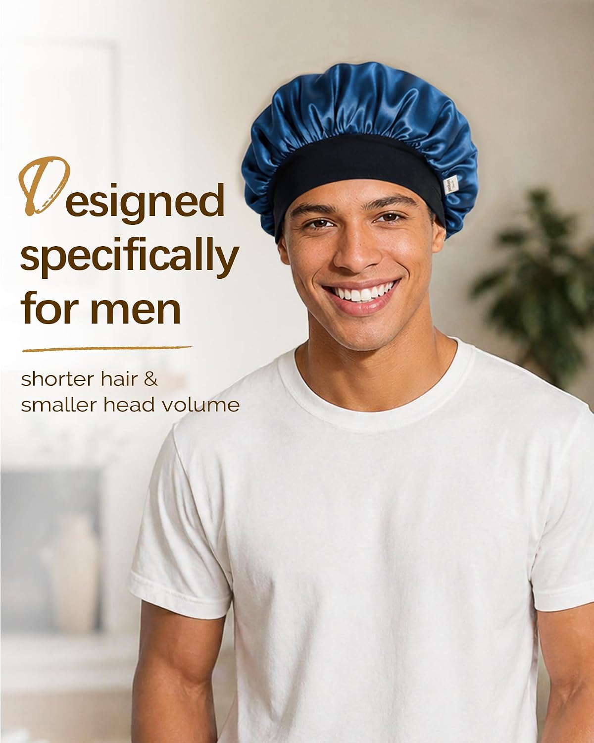 Yanibest Small Satin Bonnet for Men, Hair Bonnet for Short Hair Waves, Stay-on Night Cap, Daily Use for Sleeping Gym Outdoor, Black