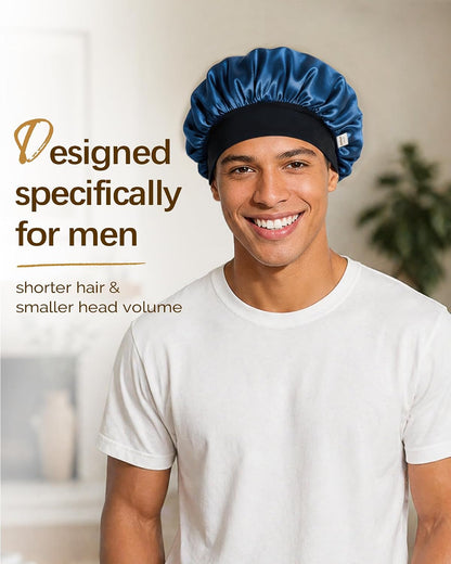 Yanibest Small Satin Bonnet for Men, Hair Bonnet for Short Hair Waves, Stay-on Night Cap, Daily Use for Sleeping Gym Outdoor, Black