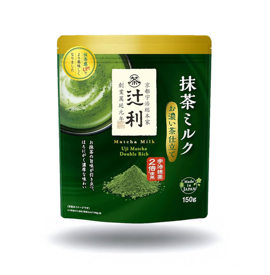Matcha Milk Uji Double Rich Latte by Tsujiri, 150g Resealable Bag Made in Kyoto Japan