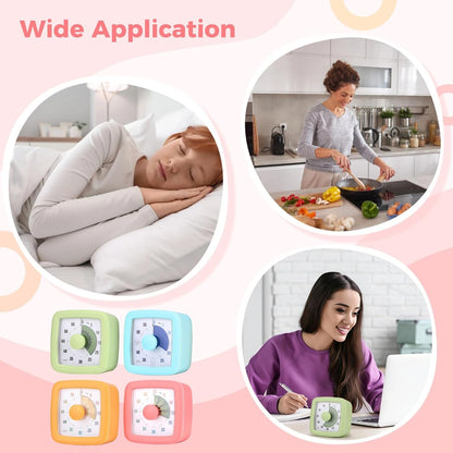 4 PCS Visual Timer, 60 Minutes Countdown Clock, Colored Mechanical Time Management Tool, Quiet Operation Design with Clear Dial Display for Reading, Home Office Focus, Productivity Training