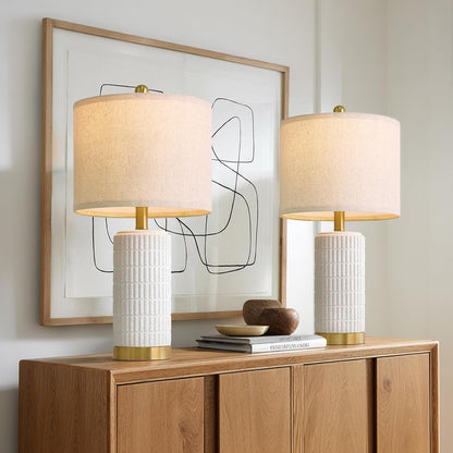 PoKat 20.75" Small Modern Ceramic Table Lamps Set of 2 for Bedroom, White Bedside Lamps for Night Stands, Farmhouse Desk Home Decor Gift Nightstand Table Lamps for Living Room End Table Beige