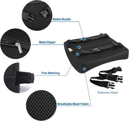 Lumbar Pillow for Chair and Car, Back Support for Office, Memory Foam Cushion with Mesh Cover - Black