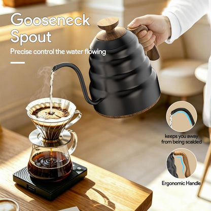 Electric Gooseneck Kettle, 30oz/0.9L Intelligent Temperature Control, Quick Heating, 304 Stainless Steel for Pour Over Coffee, Brew Tea, Boil Hot Water, 1000W （Black）