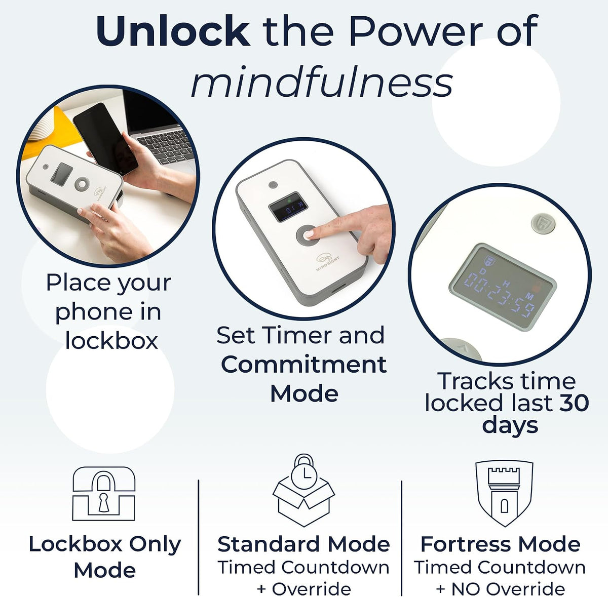 Mindsight Personal Timed Lock Box | Beat Everyday Temptations & Screen Time | 3 Commitment Modes | Fits 1 Phone with Standard Case | Charges While Locked | Out of Sight, Out of Mind