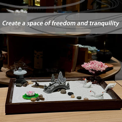 SRAYW Zen Garden Kit for Desk Decor. 11x7.5'' Beautiful Japanese Mini Zen Garden Meditation Gifts Set for Home,Office Desk＆Meditation Room.6 Tools ＆ 18 Accessories. Zen Sand Tray Therapy