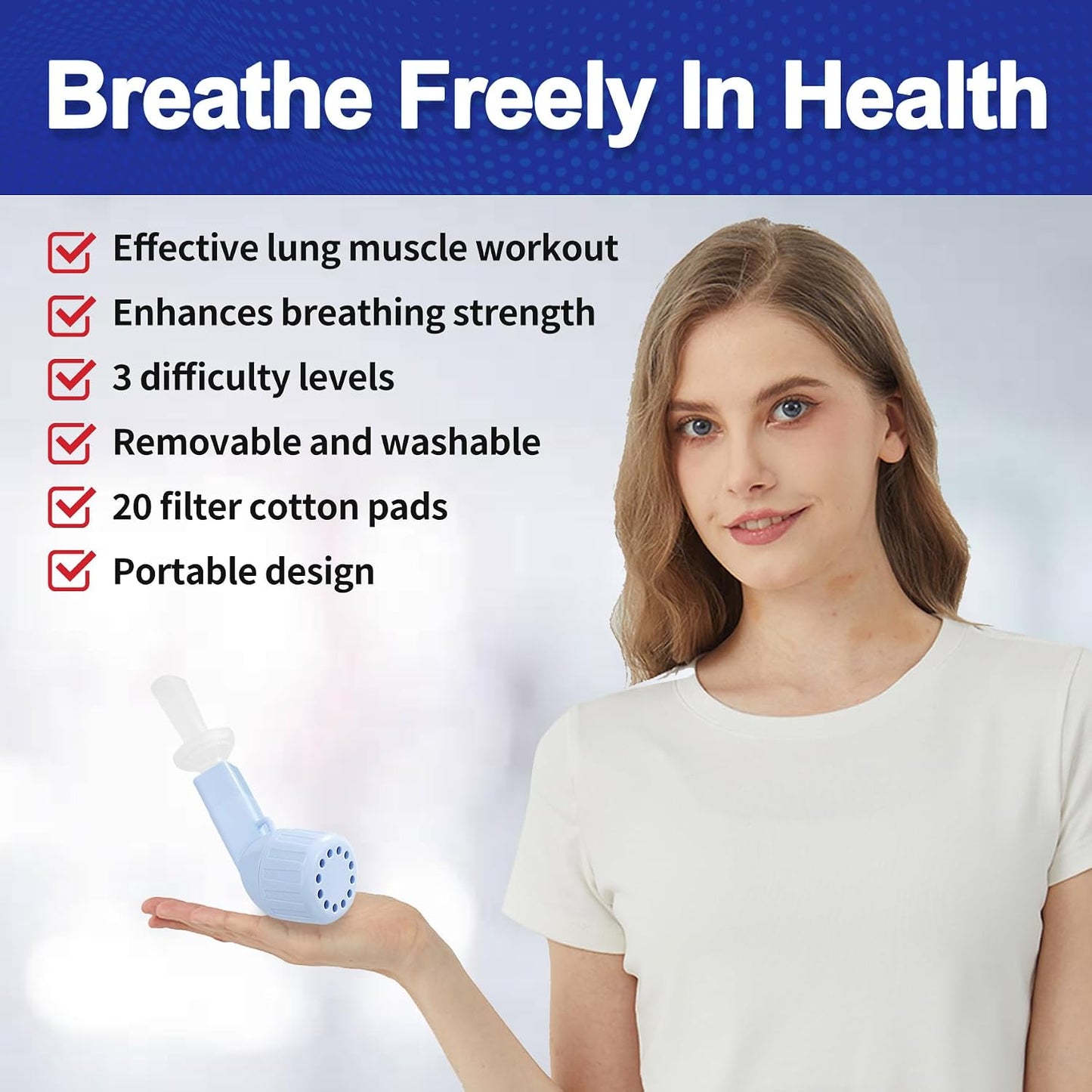 Flutter Valve Mucus Removal Device - Lung Trainer & Breathing Trainer,Adjustable Resistance,for Natural Mucus Removal and Enhanced Lung Function. (Blue)