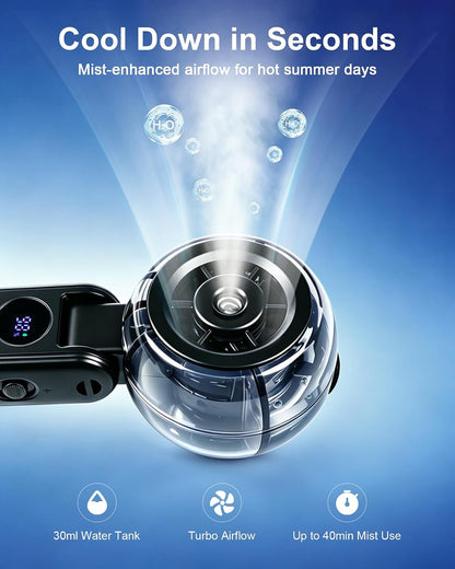 Portable Misting Fan, Rechargeable Handheld Spray Fan