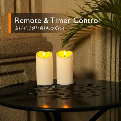 Homemory 6"x3" Outdoor Waterproof Flameless Candles, LED Candles, Battery Operated Candles with Remote and Timers, Electric Fake Plastic Pillar Candles, Ivory White, Set of 2