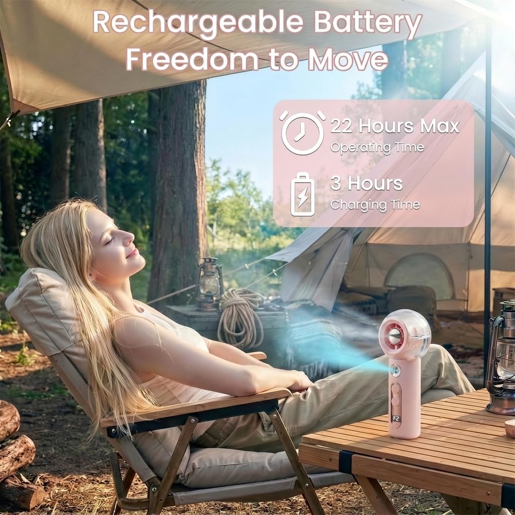 Handheld Portable Fan with Misting,High-Speed Brushless Motor,Ultra Long Lasting Rechargeable Battery,Personal Fans Portable Rechargeable,Suitable for Travel,Camping, Beach and Office Desk,Gift (PINK)
