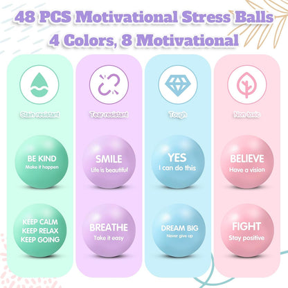 Liliful 100 Pcs Motivational Stress Balls Bulk Inspirational Squeeze Balls for Adults Anxiety Relief Fidget Toys Office Employee Gifts Classroom Rewards 2.2 Inch (Bright Colors)
