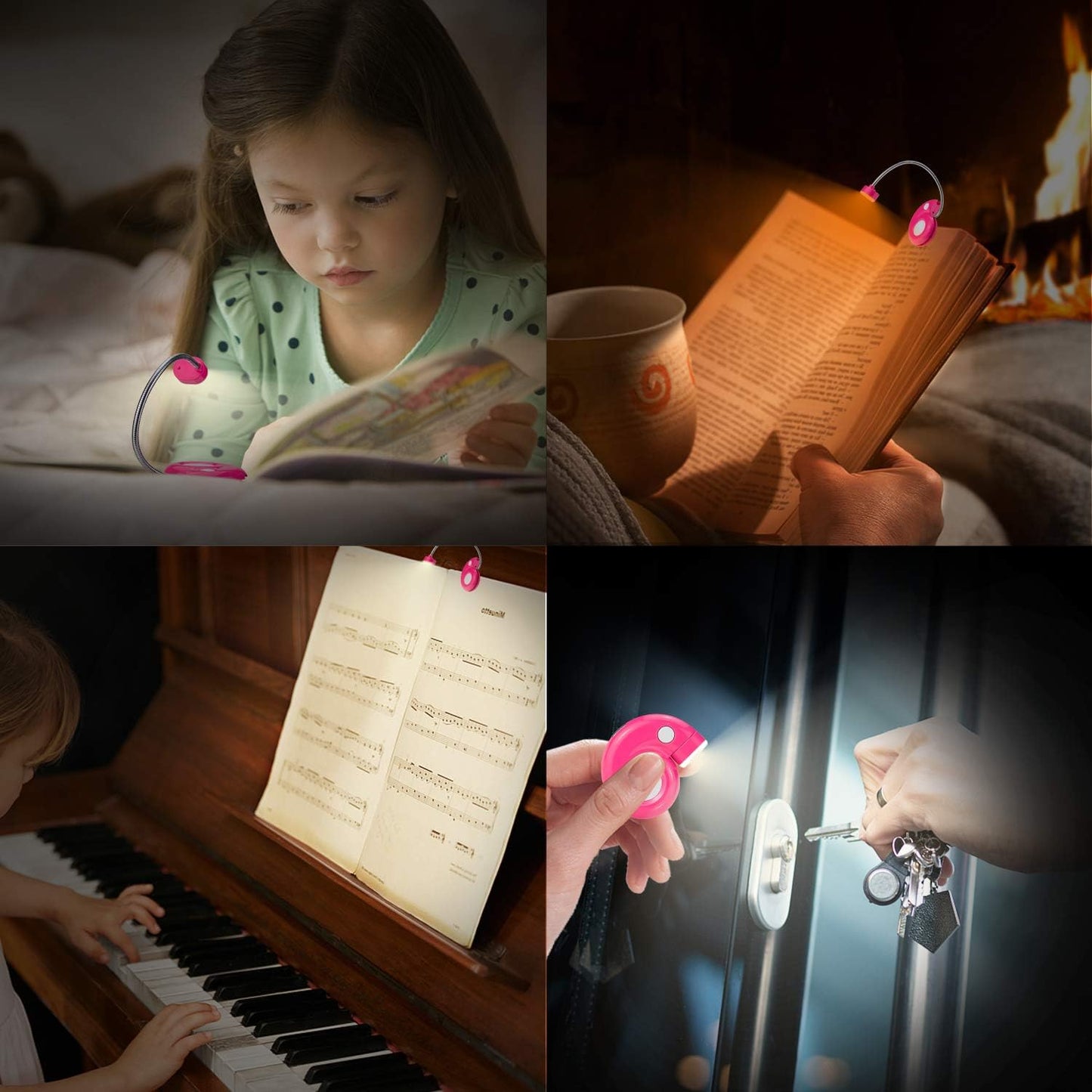 Kids Rechargeable Book Light, Clip on Reading Light for Kid, Kids Reading Lights, Amber Book Light for Reading in Bed, 2 Lighting Modes, Blue Light Blocking, Bookmark Light for Bookworms-Pink
