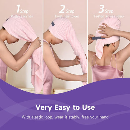 Umisleep Extra Large Microfiber Hair Towel for Women Long, Curly, Thick Hair, Super Soft Anti Frizz Quick Dry Hair Towel Wrap, Ultra Absorbent Hair Turban with Elastic Band White