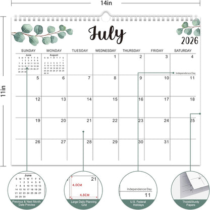 Large Wall Calendar 2026-2027, 18-Month Wall Calendar from July 2026 to December 2027, 15" x 22" 2026 Wall Calendar with Spacious Blocks, Julian Dates, Habit Tracker & Full-Year Reference for Home Office School Colorful