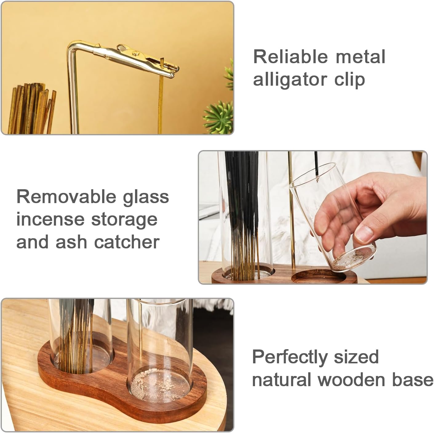 2 in 1 Incense Holder, Glass Incense Holder for Sticks, Anti-Ash Incense Burner with Removable Ash Catcher and Incense Storage for Yoga Meditation Spa Home Decor (Size A)