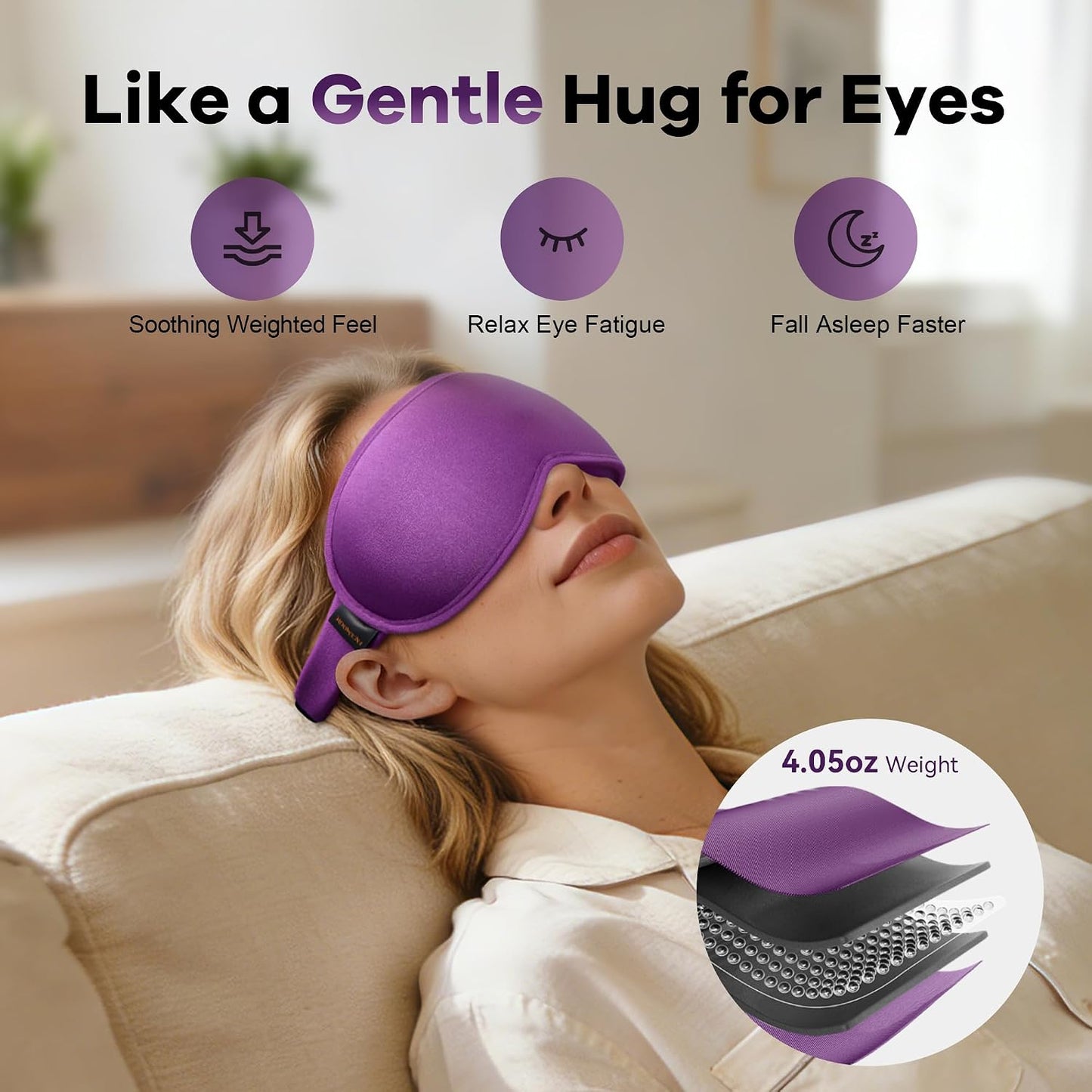 Blackout Weighted Eye Mask for Sleeping: 3D Contoured Gentle-Pressure Sleep Mask for Men & Women - Airplane Travel & Night Shift Essentials, Zero Eye Pressure, Breathable Blindfold, Black