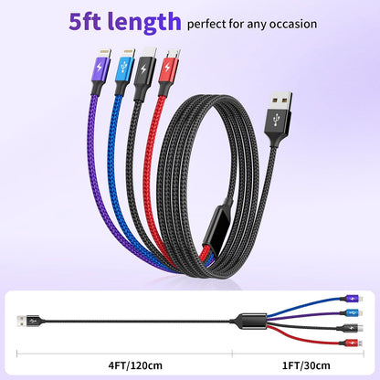 4 in 1 Multi Charging Cable, 5FT Charging Cords for Multiple Devices
