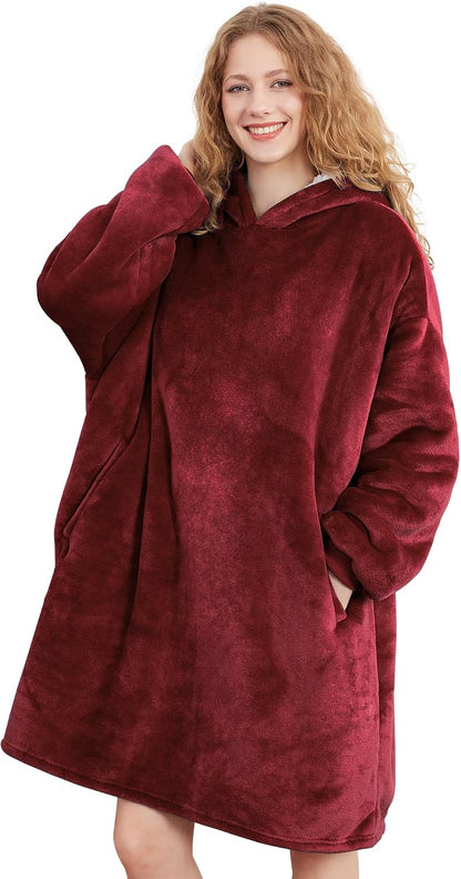 AmyHomie Wearable Blanket Hoodie for Adults & Teens,Oversized Sherpa Hooded Blanket,Warm Cozy Blanket Sweatshirt as Christmas Birthday Gifts for Women Men