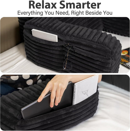 ENITYA 22" XL Back Pillow for Bed Sitting Up, Reading Pillow with Armrests & Big Pockets, Soft Back Support Chair, Ideal for Watching TV, Gaming, Nursing, Resting, Post Surgery, Dark Grey