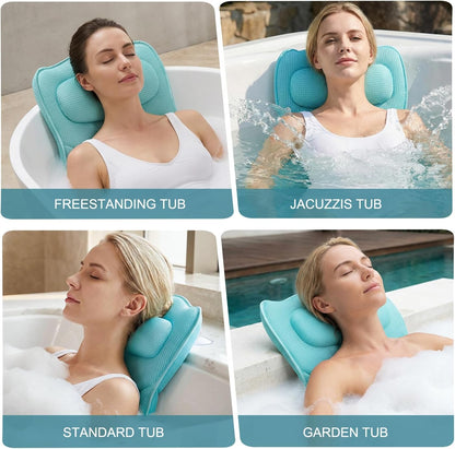 Extra Long Thick Full Body Bath Pillow for Tub with Lumbar Pillow- Luxury 4D Air Mesh Bathtub Pillow with Head, Shoulder & Back Support, Non-Slip Bath Cushion with Suction Cups (Gray)