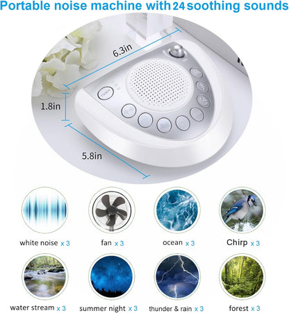 Raynic White Noise Machine, Battery Powered Sound Machine, Portable Sleep Machine with 24 Natural Soothing Sounds, Timer, USB Port, Headphone Jack for Baby, Kids, Adults, Travel, Office, Home (Silver)