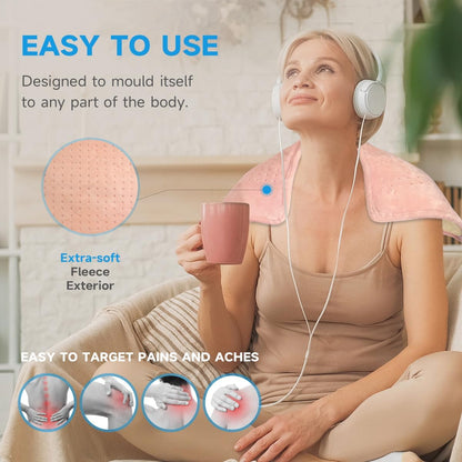 GOTCOZY Heating Pad 12"x24" for Back Pain Relief & Cramps(Rose)