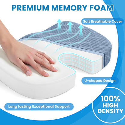 TushGuard Seat Cushion - Memory Foam Sitting Pillow for Office Chair, Car Seat, Airplane, Bleacher - Sciatica & Hip & Coccyx Pain Relief Desk Chair Cushion for Long Sitting Office Workers, Car Drivers