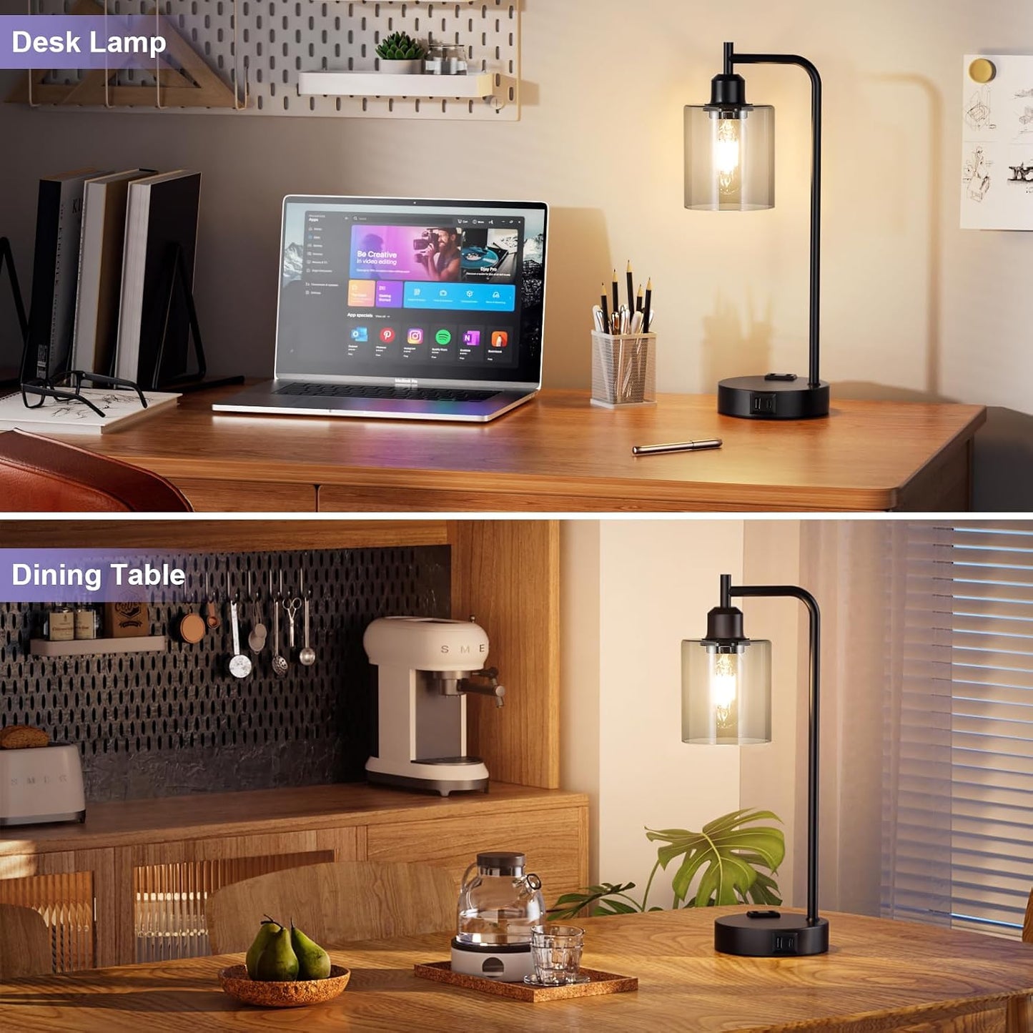 Industrial Touch Lamps for Nightstand Set of 2, 3-Way Dimmable Bedside Lamp