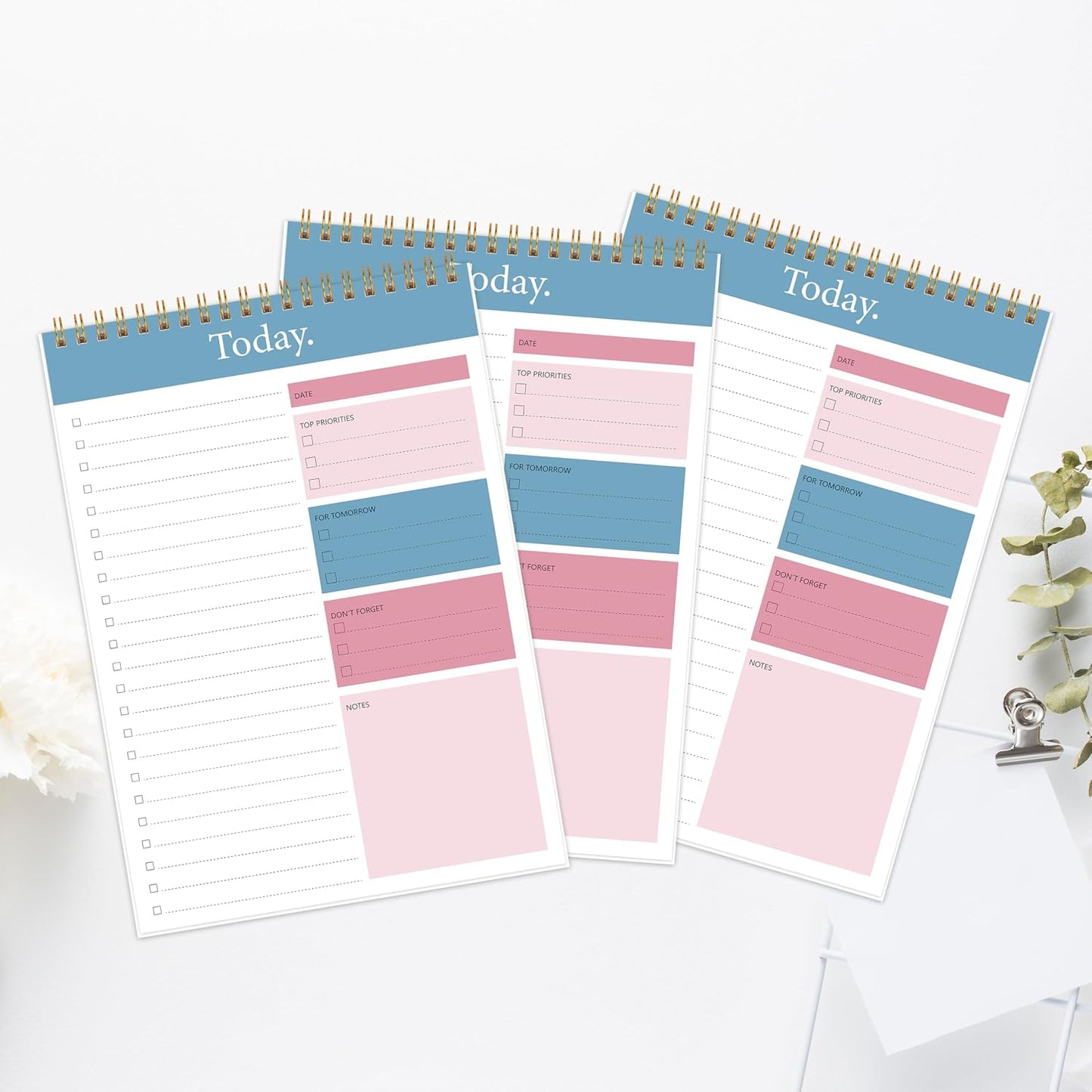 To Do List Notepad - Daily Planner Notepad 104 Pages Task Planner, 6.7" x 9.8" Double Sided Spiral Notebook with Checklist Productivity Planning Pad for Work Office Home-Pink